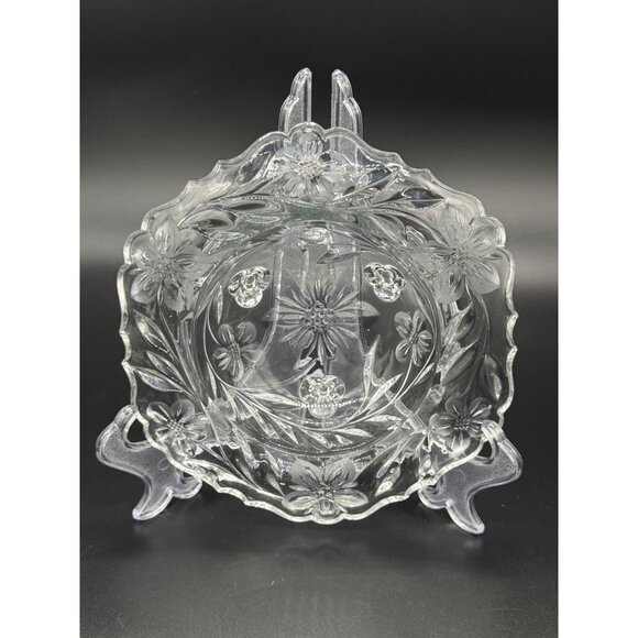 Vintage Leaded Etched Clear Crystal Footed Compote Bowl Floral Design 7" Diamete - Picture 16 of 16